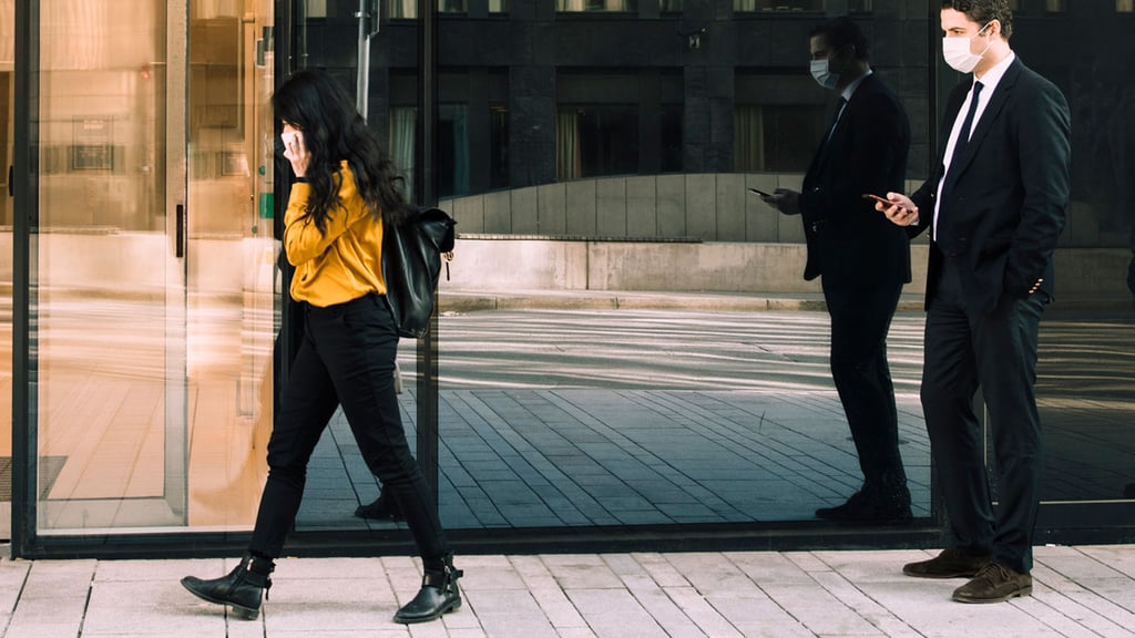 Employees wearing masks