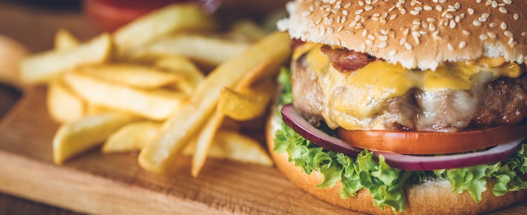 Burger and chips in a restaurant