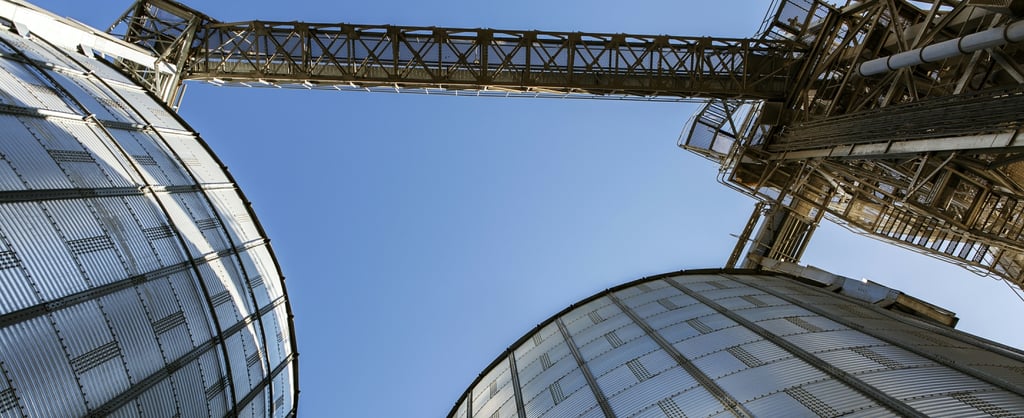 Looking upwards at large containers