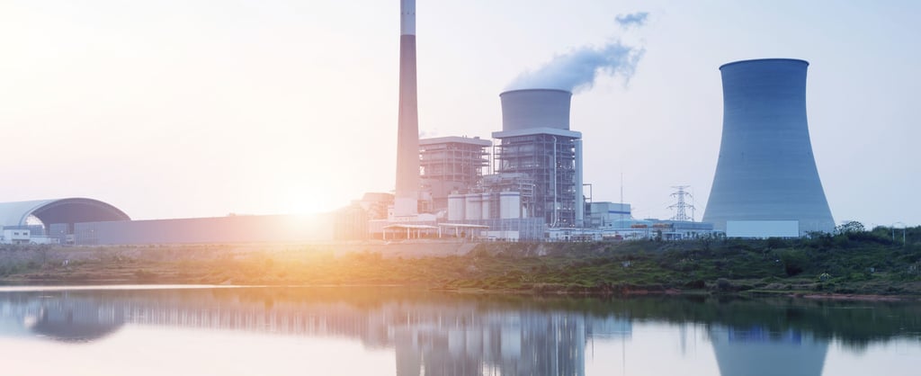 Nuclear power station at sunset