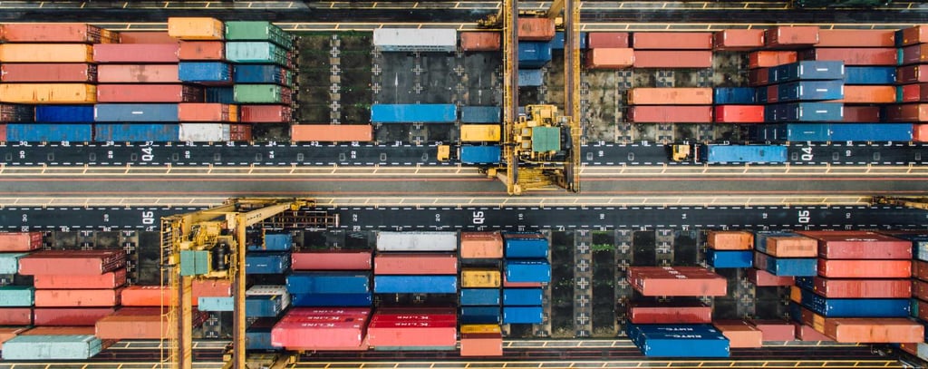 Aerial view of containers at port