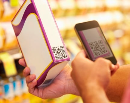 Customer scanning QR code with smartphone