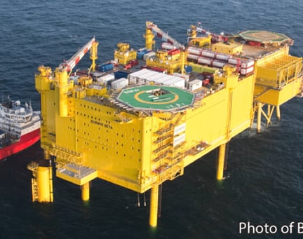 Aerial shot of offshore wind farm power station BorWin beta and BorWin alpha