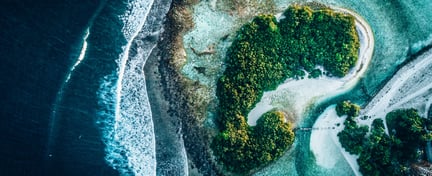 Aerial view of island and ocean