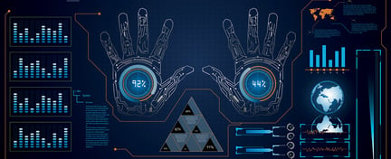 Hi-tech computer screen with handprints