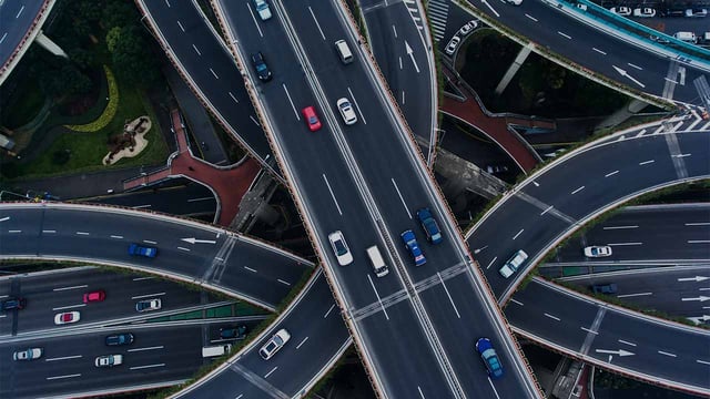 Overlapping roads pictured from above