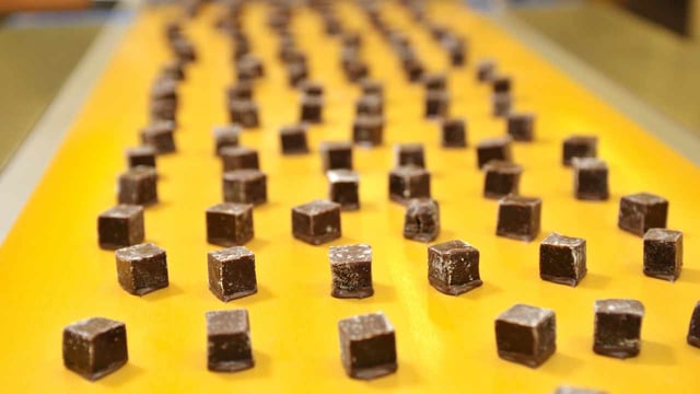 Individual chocolates on yellow tray