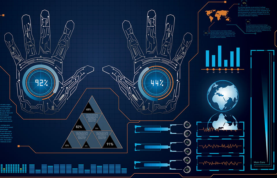 Hi-tech computer screen with handprints