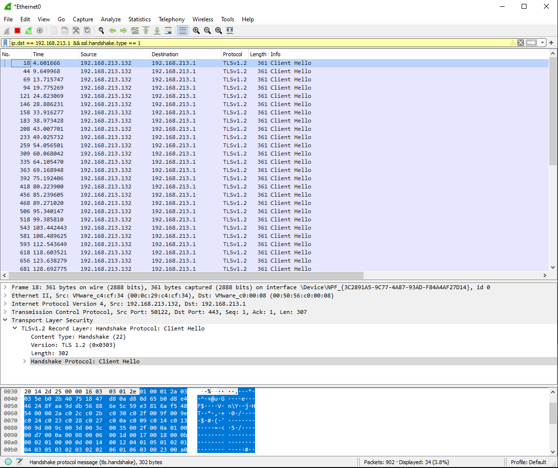 We can see the difference between each session initialisation is between 4 and 6 seconds.