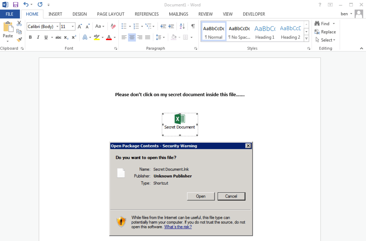 Secret document that runs an LNK file using msiexe