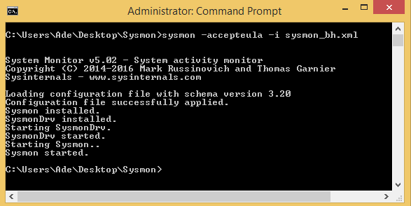 Successful sysmon installation